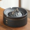 mountain shape Ceramic Outdoor Ashtray With Lid black