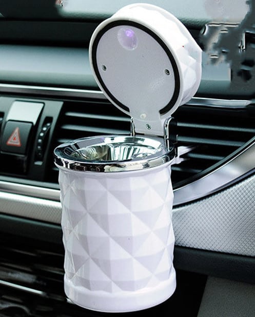 Piano white Portable LED Light Car Ashtray Solar Rechargeable With Lid