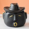 "Cowboy Face" - Black cute Ceramic Ashtray With Cover