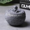 "Moon Shape" - Cement Ashtray With Lid - grey with cute astronaut