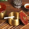 3 Cigarette Slots Ashtray Wood Lid Stainless Steel