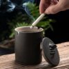 Ashtray With Lid Outdor Black Ceramic Small Portable
