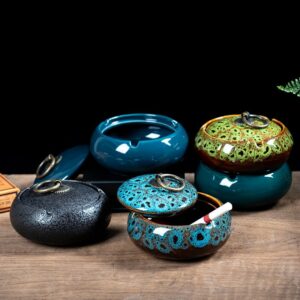 Outdoor Ashtray With Lid - For Garden -Windproof Ceramic