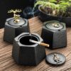 Black Outdoor Ceramic Ashtrays With Lid