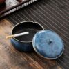 Blue Metal Ashtray With Windproof Lid