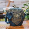 Blue Resin Elephant Ashtray With Lid For Home Decoration
