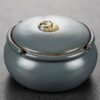 Blue Round Ceramic Ashtray With Lid