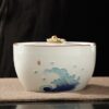 Blue Wave Hand Painted Ceramic Ashtray With Lid