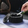 Cement Ashtray Black With Cover