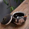 Ceramic Ashtray Black With Cover And Flower Paintings