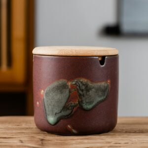 Beautiful Ceramic Ashtray With Lid - For Patio Garden Balcony