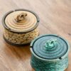 Ceramic Ashtrays With Lid Green And Orange