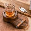Cigar Ashtray With Whiskey Glass Tray Dark Wood