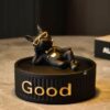 Cool Bulldog Ashtray Black Resin With Lid