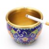 Copper Ashtray With Flower Painting Dark Blue On White Background
