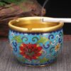 Copper Cigarette Ashtray With Flower Painting Light Blue