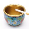 Copper Cigarette Ashtray With Flower Painting On White Background