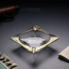 Crystal Glass Ashtray Classy With Golden Traces Square Shape