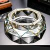 Crystal Glass Ashtray Diamond Shape With Golden Edges