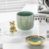 Cute Bear Ashtray Outdoor Ash Tray With Lid Green Ceramic