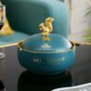 Cute Ceramic Ashtray With Lid Windproof Blue Golden