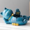 Cute Lucky Cat Ashtray Lying Cat Blue Resin