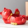 Cute Lucky Cat Ashtray Lying Cat Red Resin