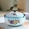 Cute Outdoor Ceramic Ashtray With Lid Windproof White Blue