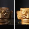 Dark Brown And Light Brown Prehistory Mask Ashtray