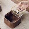 Elegant Wood Ashtray With Lid And Glass Inlay For Easy Cleaning
