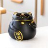 Fortune Cat Ashtray With Lid Black