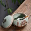 Green Ceramic Ashtray Flower Painting Windproof