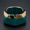 Green Ceramic Ashtray With Golden Border