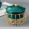 green elegant outdoor ceramic ashtray with lid and golden frame