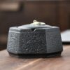 hexagon shape ceramic outdoor ashtray with lid in black product photo 5