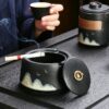 Japanese Ashtray With Lid Windproof For Outdoors Black Ceramic