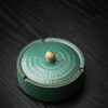 Japanese Smokeless Ashtray Green Ceramic With Cover Vintage Style