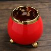 Large Ceramic Red Ashtray With Golden Borders From Top