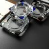 Large Crystal Glass Ashtray With Colored Corners