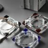 Large Crystal Glass Ashtray With Colored Corners