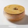 Large Glass Ashtray With Lid Amber Color With Bamboo Lid
