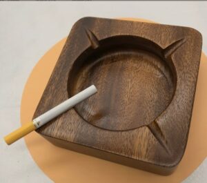 Large Square Wood Ashtray For Four Cigarettes