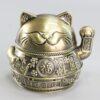 Lucky Cat Ashtray With lid for outdoor in green ancient color