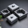 Modern Outdoor Ashtrays With Lid Made From Grey Cement