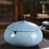 Outdoor Ashtray With Lid Blue Ceramic