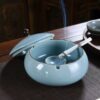 Outdoor Ashtray With Lid Blue Ceramic Windproof