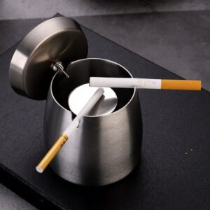 Outdoor Ashtray For Patio - With Lid - Windproof Stainless Steel