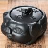 Pig Ceramic Ashtray black color with cover for outside
