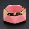 Pink Ceramic Ashtray With Golden Border