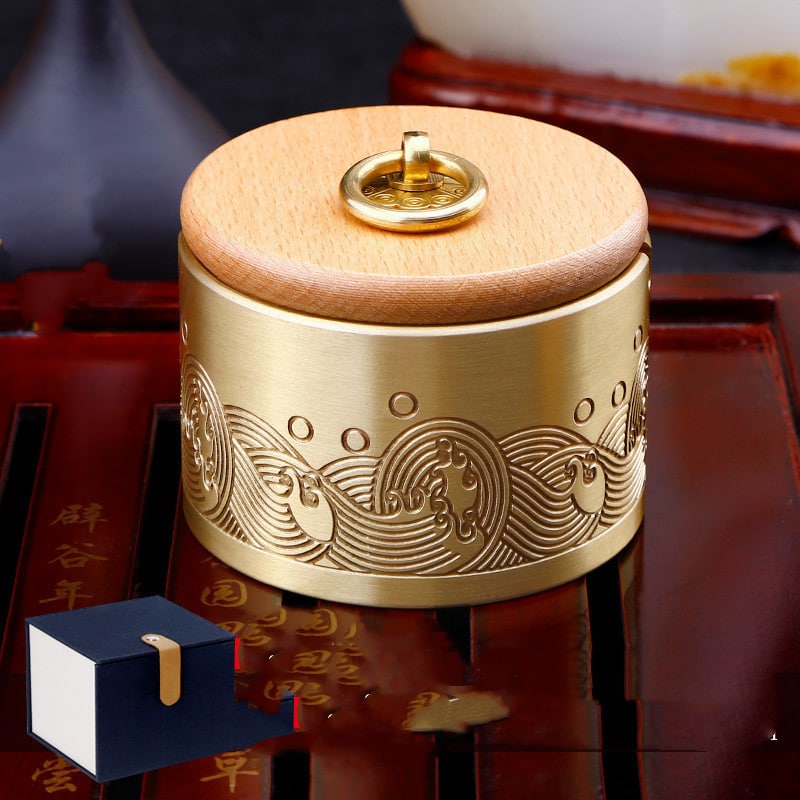 Pure Copper Ashtray With Carvings With Windproof Cover